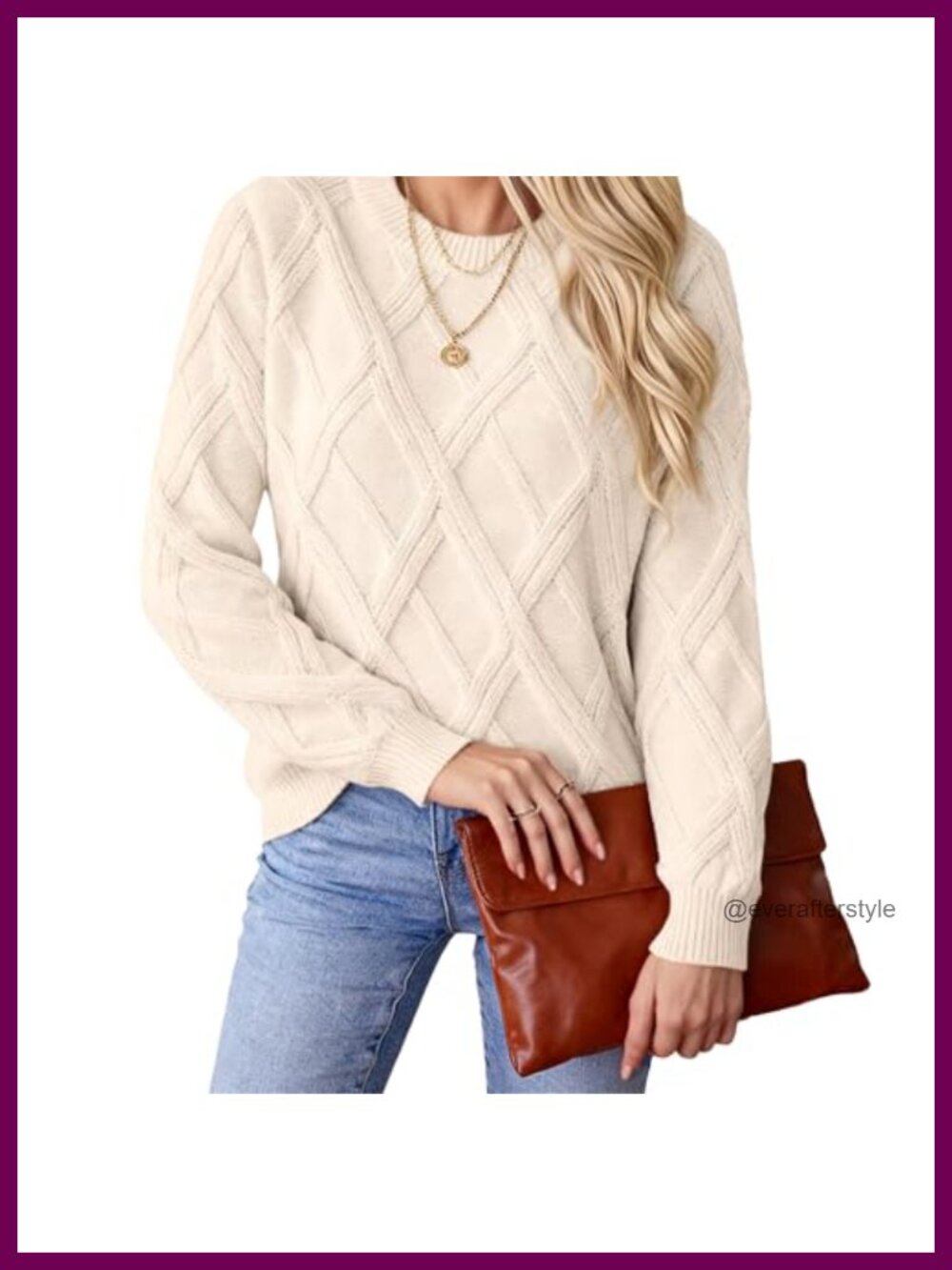 Women's Cable Knit Crew Neck Pullover Soft Warm Sweater Fall Winter